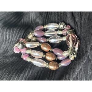 Multi-Strand Beaded Bracelet with Purple and Copper Tones